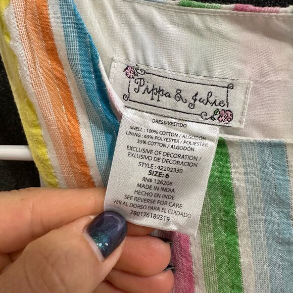 Pippa & Julie Rainbow Seersucker Lined Ruffle Tiered 100% Cotton Dress Size 6 - Picture 6 of 7